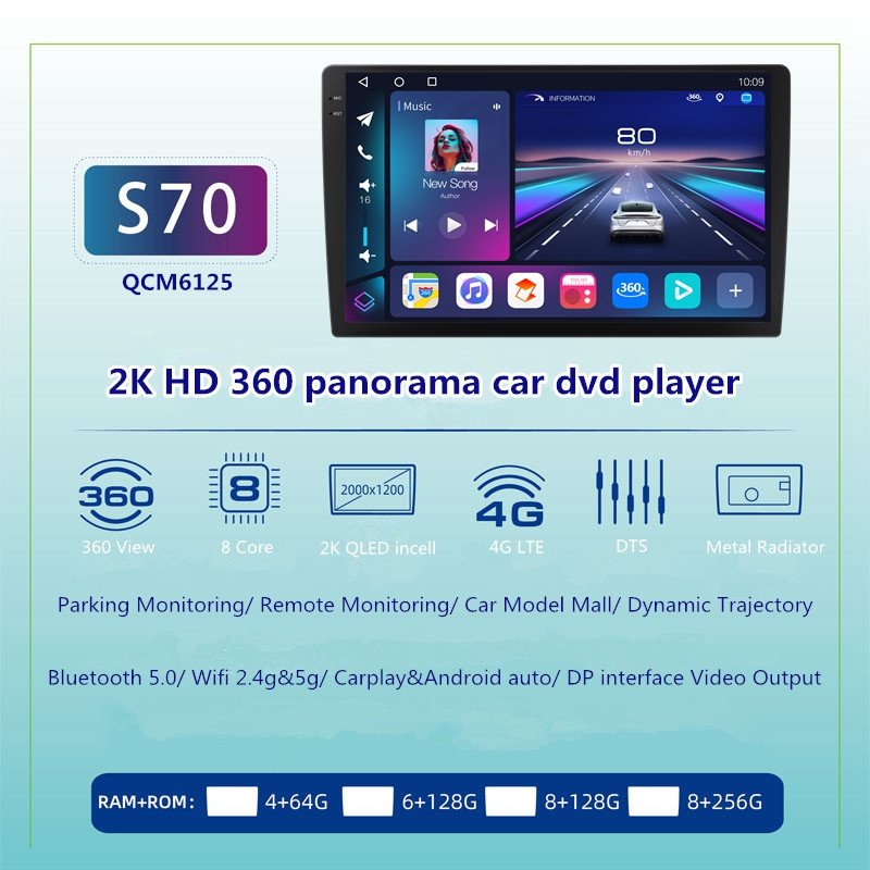 QCM6125 Android 12 2K Video QLED Screen Car Radio Autoradio for All Car with GPS Voice Control 360 CAM