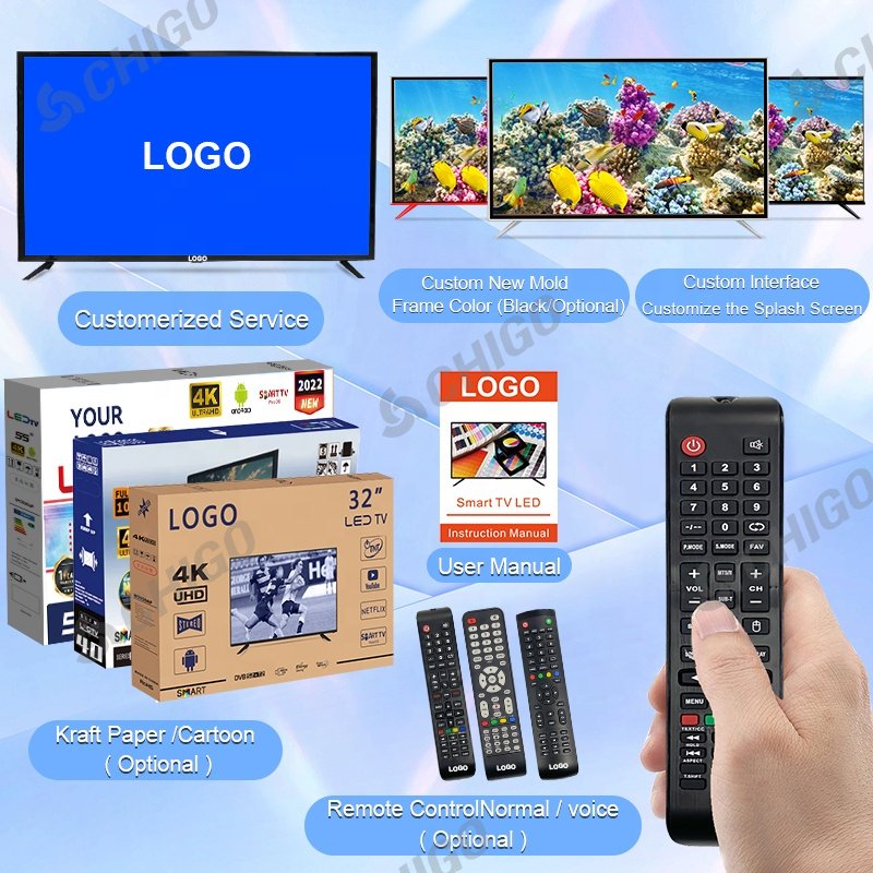 4K LED Android Smart TV China Hot Sale 32 40 42 50 65 75 Inch Flat Screen HD LED TV LCD 32 50 55 Inch Television Black OEM Hotel