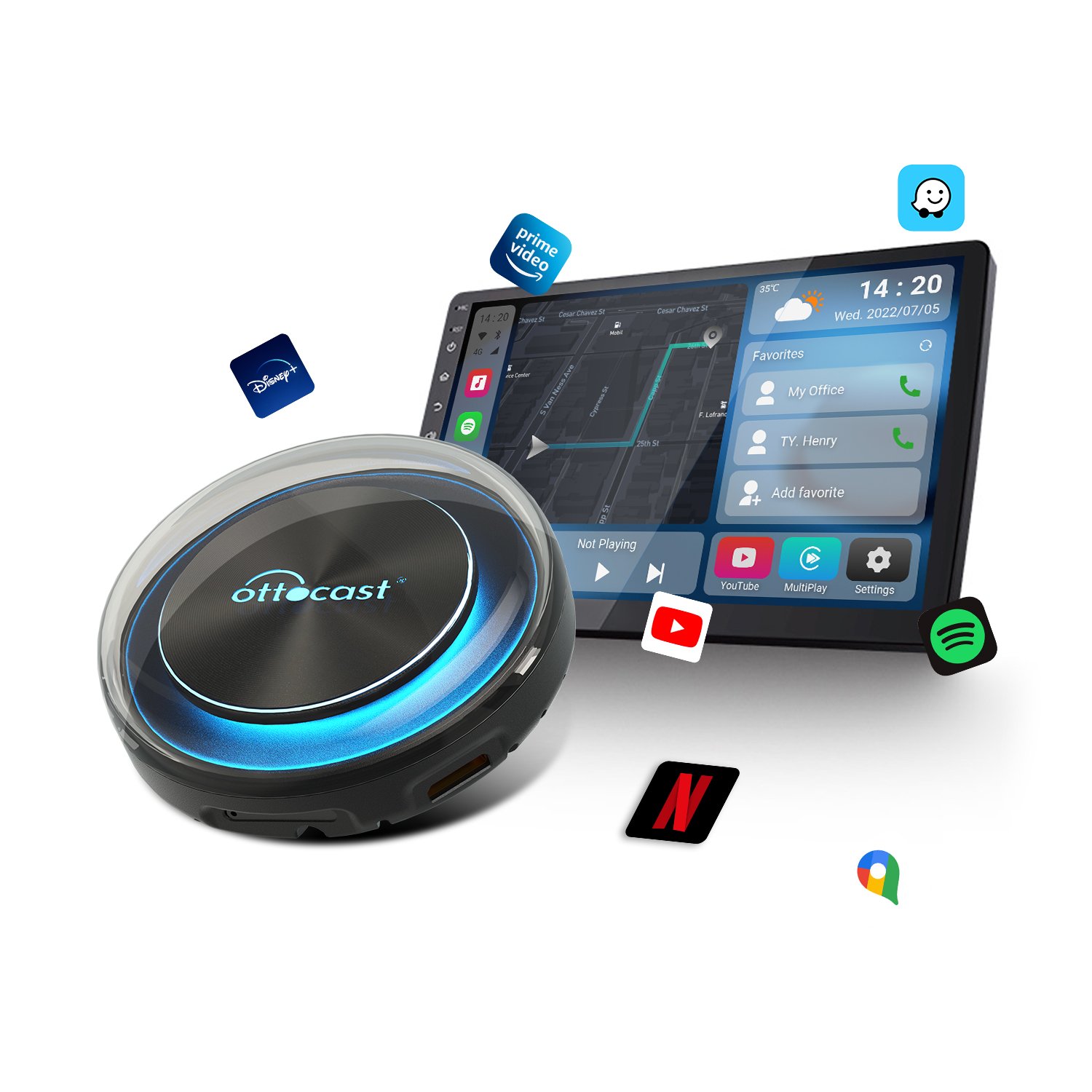 OTTOCAST PICASOU 2 Universal CarlinK Box Wireless Android Auto CarPlay Box 8+128GB Adapter Car Play AI Dongle High Performance