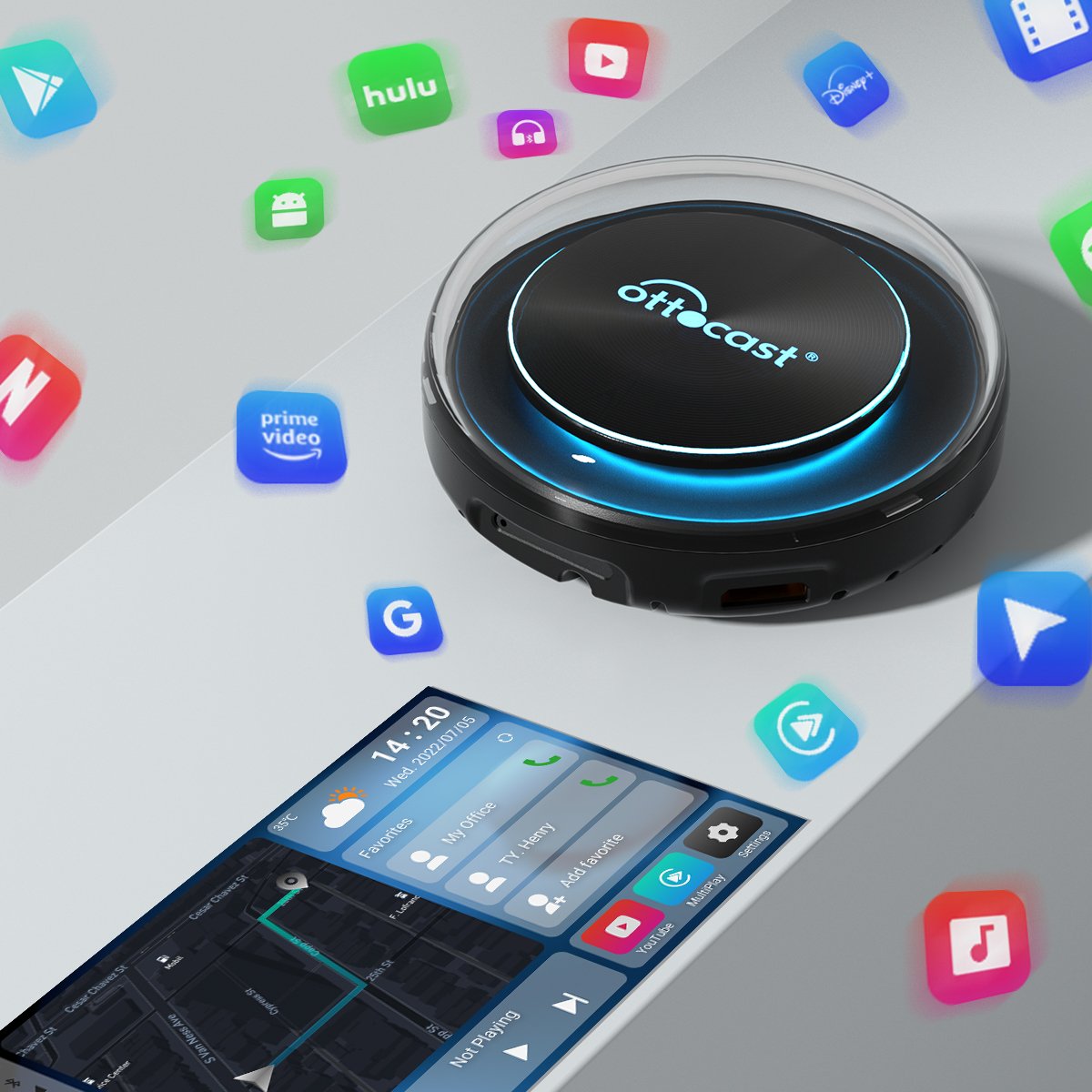 OTTOCAST PICASOU 2 Universal CarlinK Box Wireless Android Auto CarPlay Box 8+128GB Adapter Car Play AI Dongle High Performance