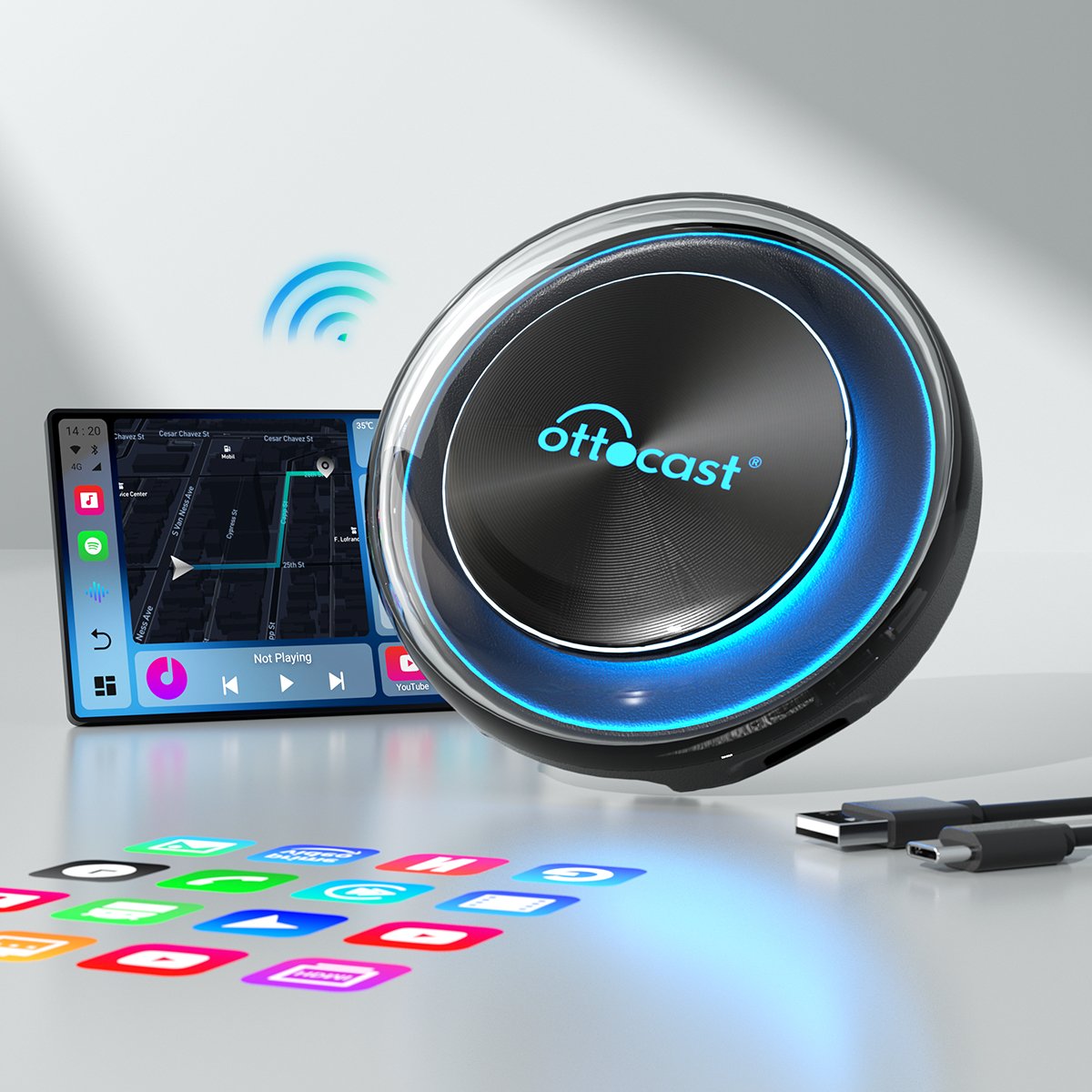 OTTOCAST PICASOU 2 Universal CarlinK Box Wireless Android Auto CarPlay Box 8+128GB Adapter Car Play AI Dongle High Performance
