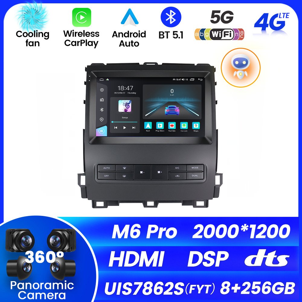 M6 PRO Android 12 Gps Car Video for Toyota Land Cruiser Prado/Lexus GX470 J120 2002-2009 Voice Control Car Radio