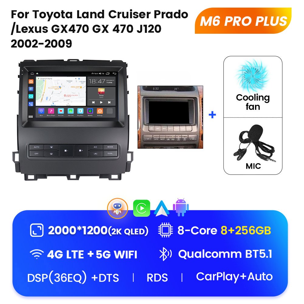 M6 PRO Android 12 Gps Car Video for Toyota Land Cruiser Prado/Lexus GX470 J120 2002-2009 Voice Control Car Radio