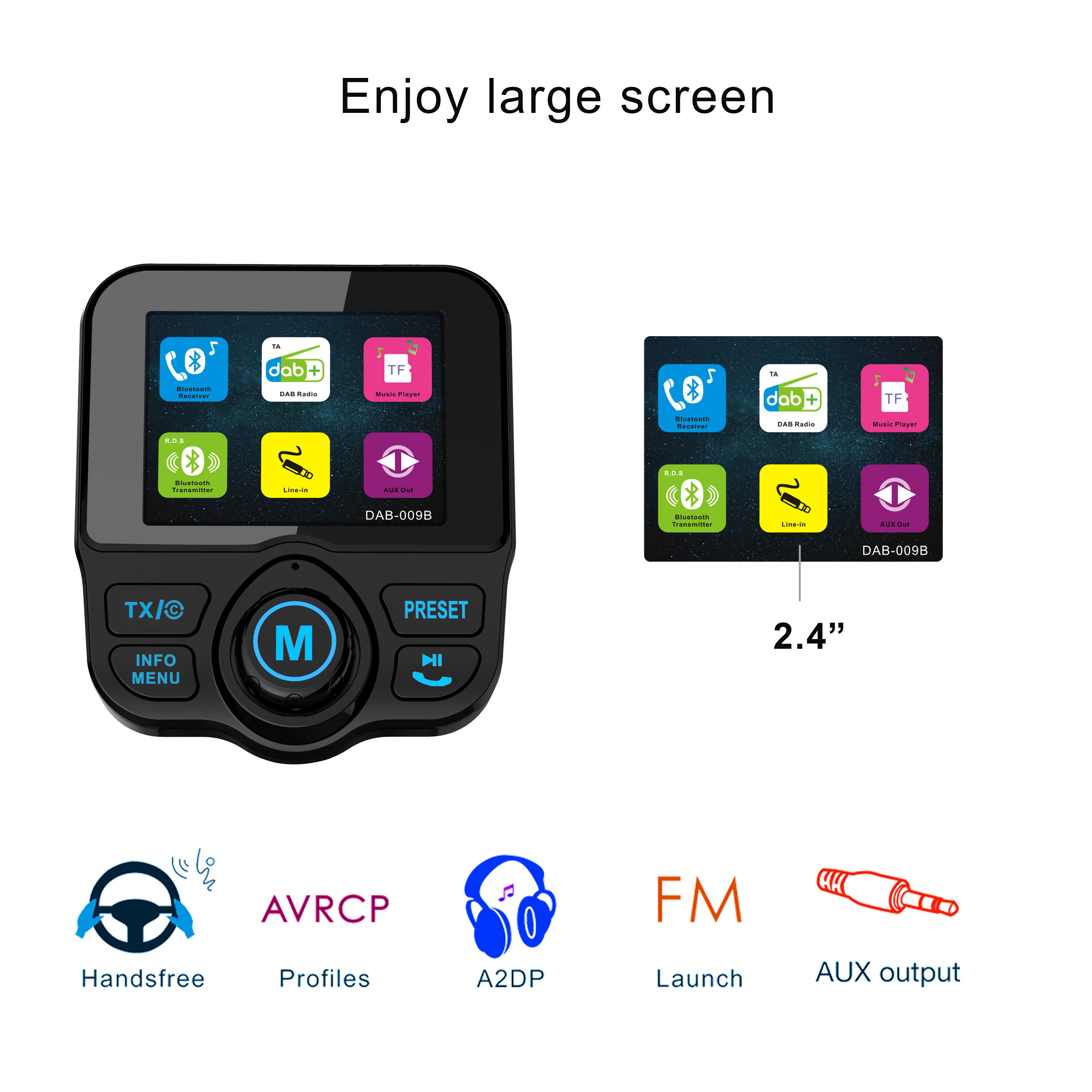 High Quality Auto Scan Radio 2.4"TFT Bluetooth 4.2 Car bluetooth Adapter Usb Charger Wireless Car Adapter with Active Antenna