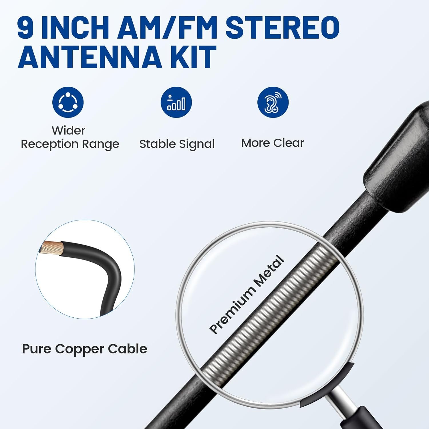 Abiram General Purpose 9 "AM/FM Top/side Mount Antenna for Automotive Truck Installation