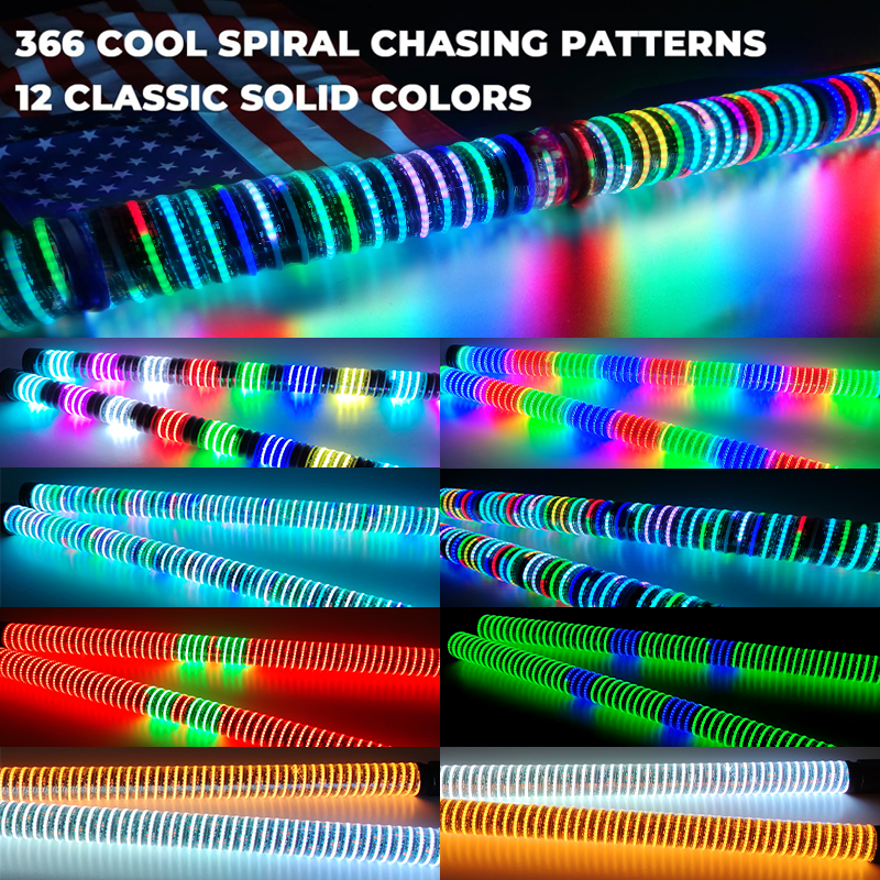 Super Bright RGB Chasing Dancing Spiral Antenna Whip Lights12v COB Fat Led Whip Light for RZR Boats ATV UTV Cars 4x4