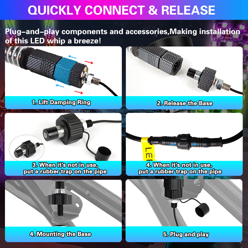 Super Bright RGB Chasing Dancing Spiral Antenna Whip Lights12v COB Fat Led Whip Light for RZR Boats ATV UTV Cars 4x4
