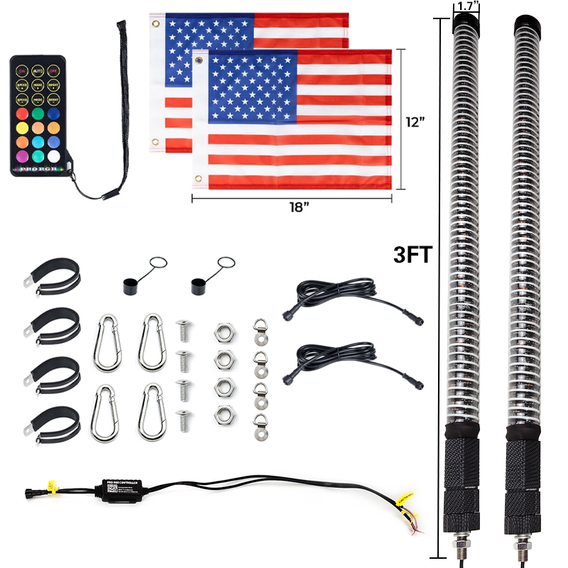 Super Bright RGB Chasing Dancing Spiral Antenna Whip Lights12v COB Fat Led Whip Light for RZR Boats ATV UTV Cars 4x4