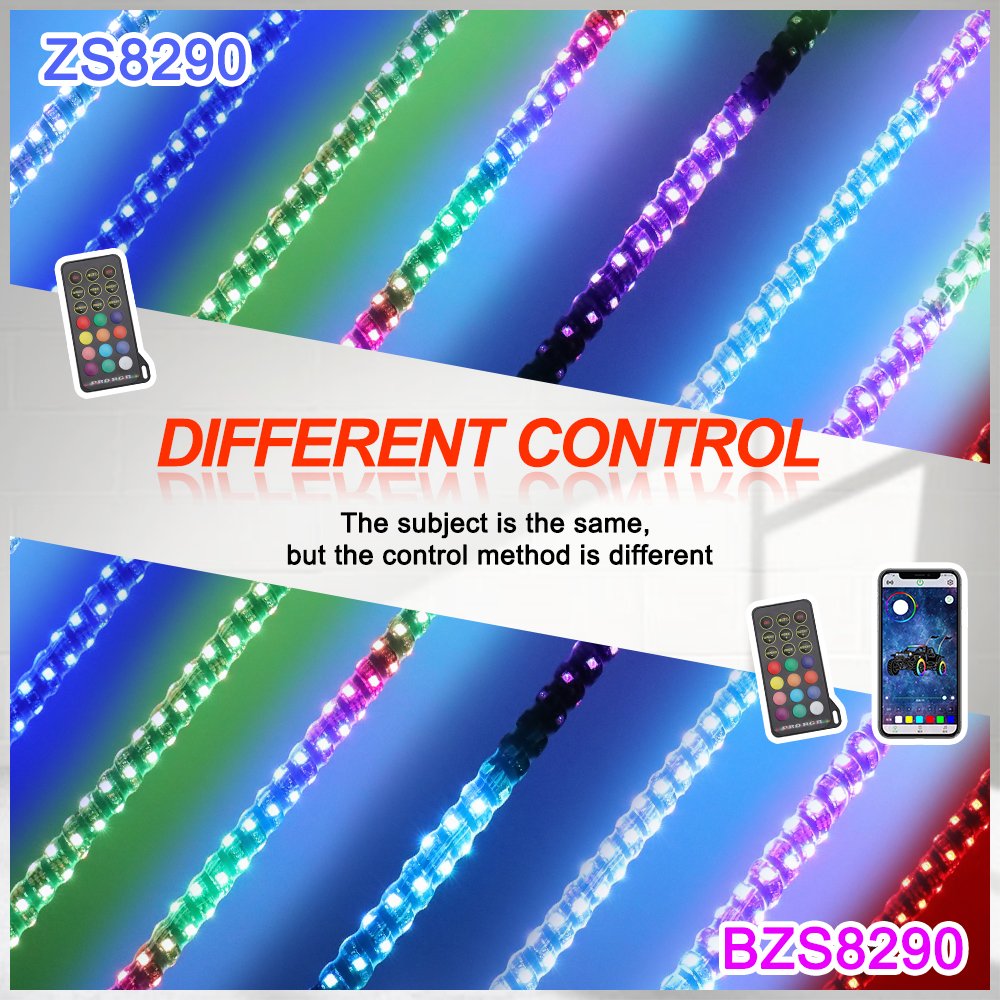 IP67 3ft 90cm Spiral 360 Degree RGB Chasing Led Whip Antenna for RZR
