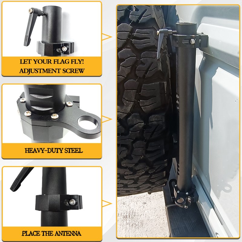 Wholesale Black Aluminum Alloy Tailgate Flag Holder Antenna Mount Flagpole for Ford Bronco 2021 2022 2023