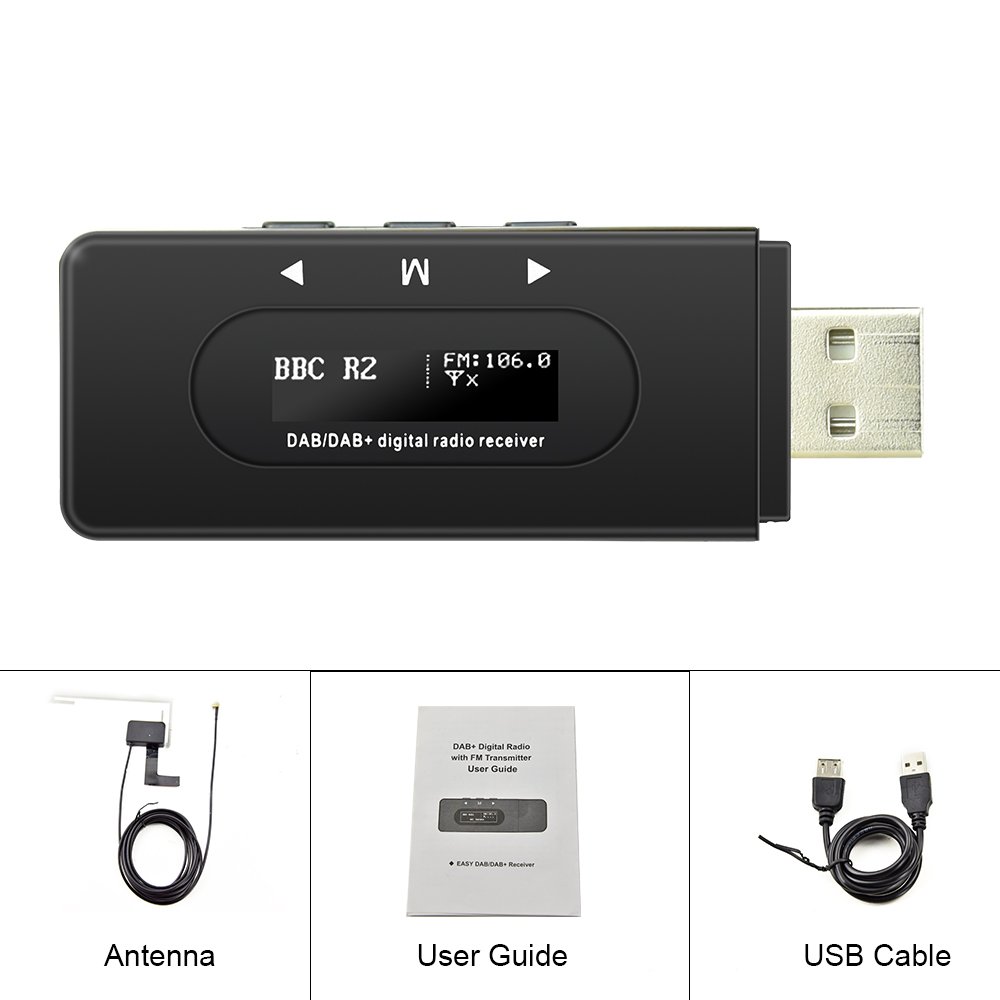Podofo DAB+ Digital Radio Receiver FM to DAB Box USB Adapter Antenna Module for Universal Car Radio Stereo Autoradio