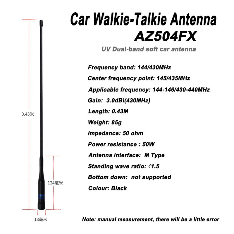 Antenna Walkie Talkie Mobile Radio Quad Band Antenna AZ-504FX High Gain 50W M Type Less Bendable for for D9000 TM271A FT1900R