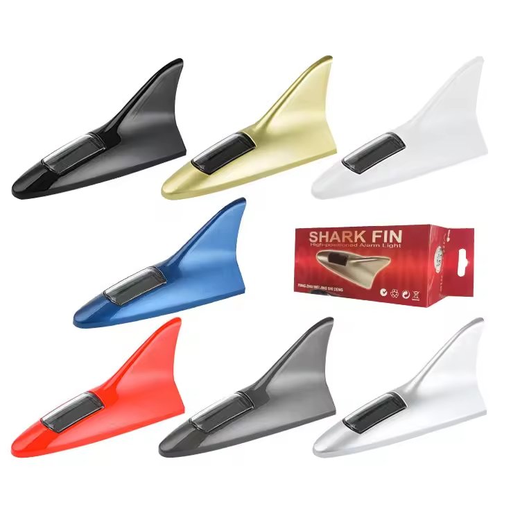 Solar Powered Shark Fin Shaped 8 LED Light Universal Car Roof Antenna Anti-Collision Decoration Car Shark Fin Antenna for Car