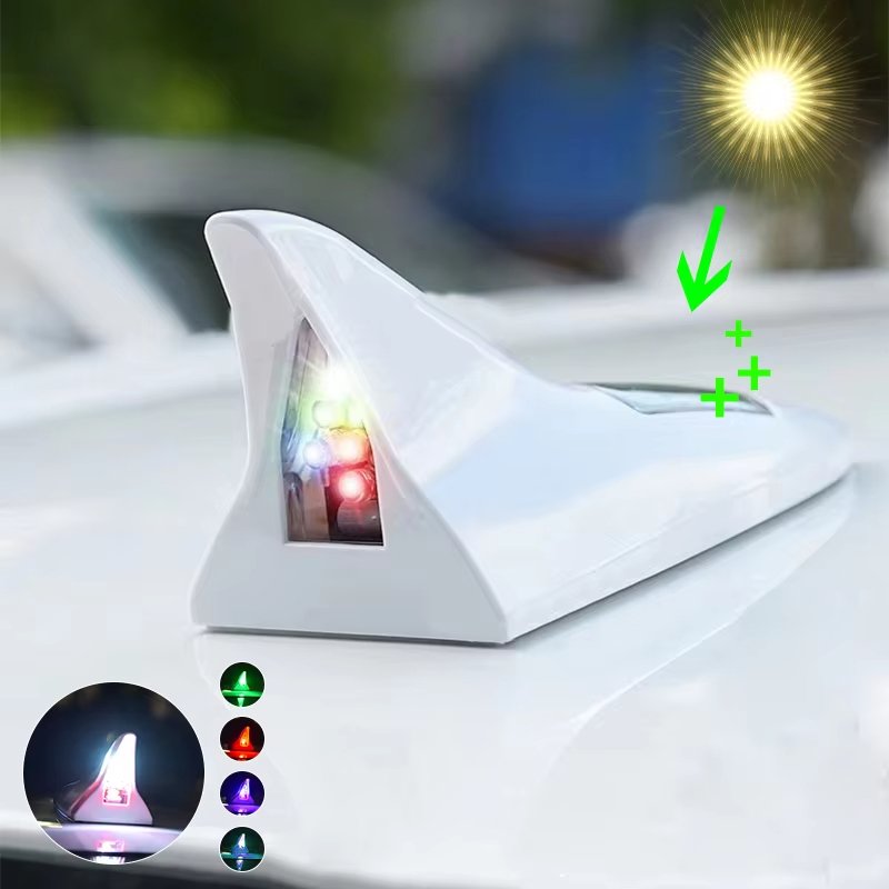 Solar Powered Shark Fin Shaped 8 LED Light Universal Car Roof Antenna Anti-Collision Decoration Car Shark Fin Antenna for Car