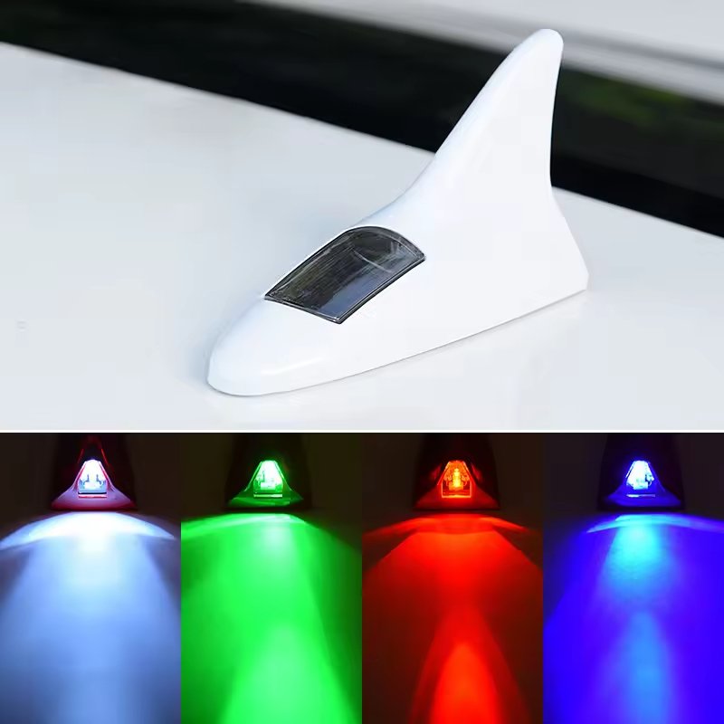 Solar Powered Shark Fin Shaped 8 LED Light Universal Car Roof Antenna Anti-Collision Decoration Car Shark Fin Antenna for Car