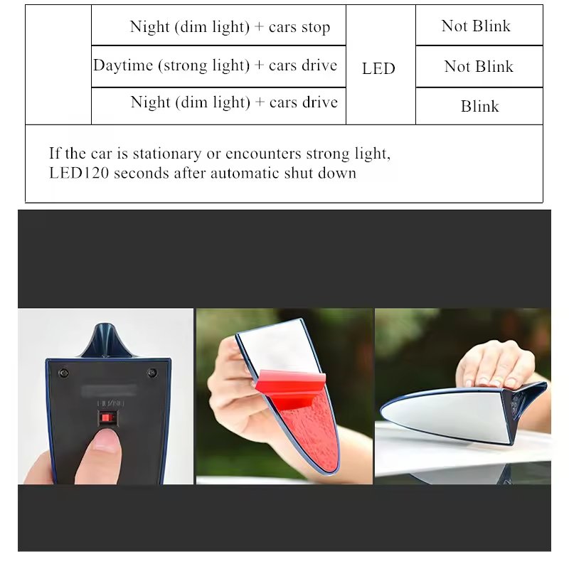 Solar Powered Shark Fin Shaped 8 LED Light Universal Car Roof Antenna Anti-Collision Decoration Car Shark Fin Antenna for Car