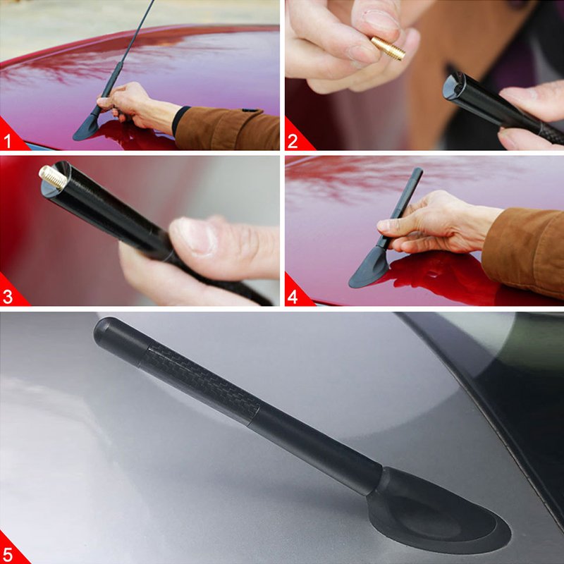 Car Modification Carbon Fiber Antenna 12cm, Easy to Install, No Drilling, Car Roof Radio Decoration.