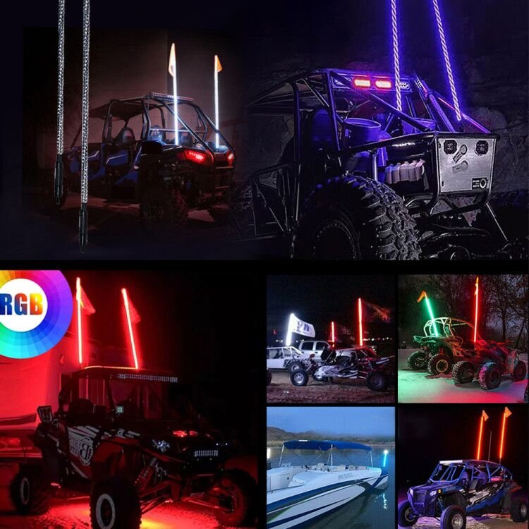 Rgb Led Whip Lights Truck Vehicle Strobe Accessories Kits Led Antenna Car Lights Change Color Whip Light Led