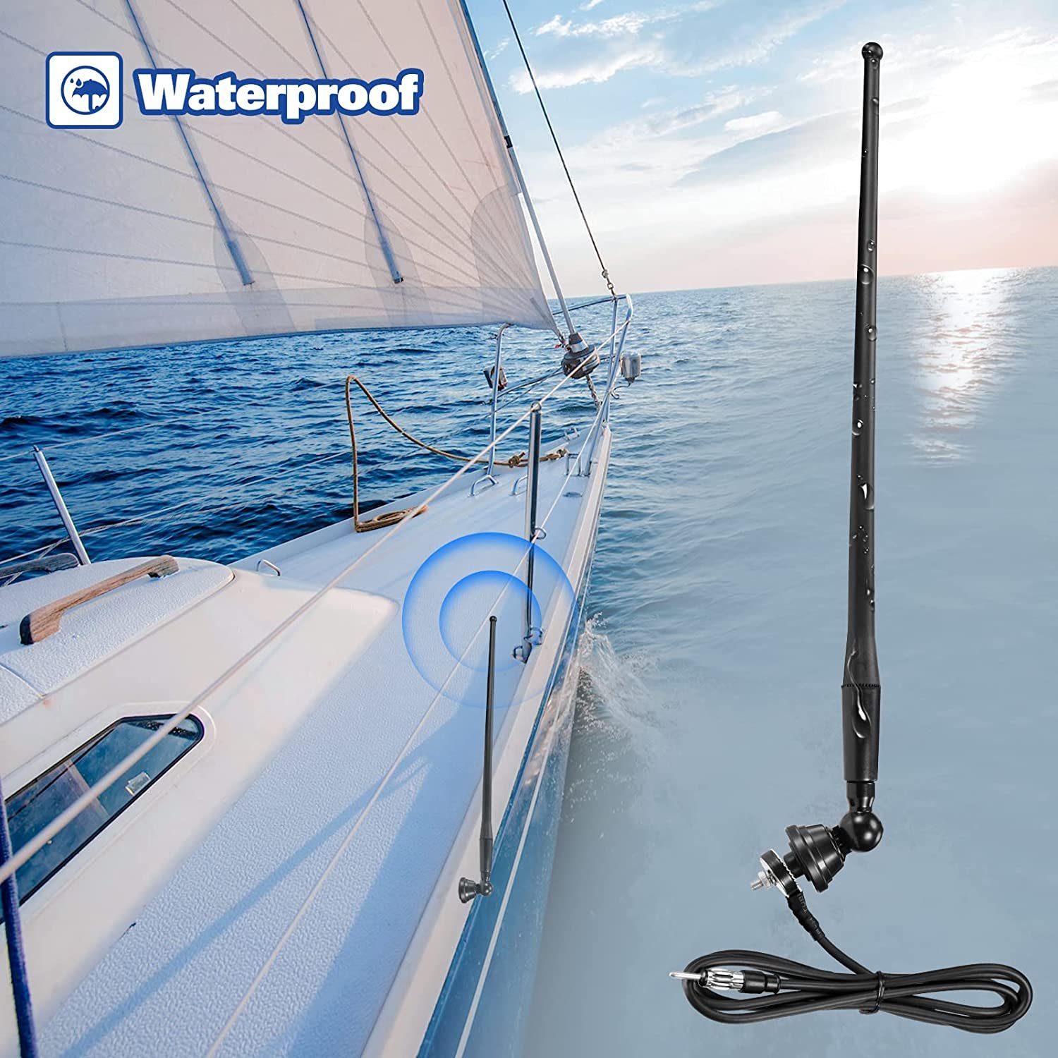 Waterproof 180-degrees Swivel base Radio FM/AM Marine Boat Car Home Radio Frequency Antenna