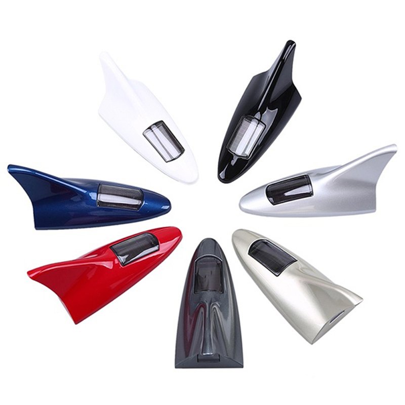 Solar Powered Car Shark Fin Roof Antenna LED Car Styling Warning Flash Tail Light Anti-rear Warning Light