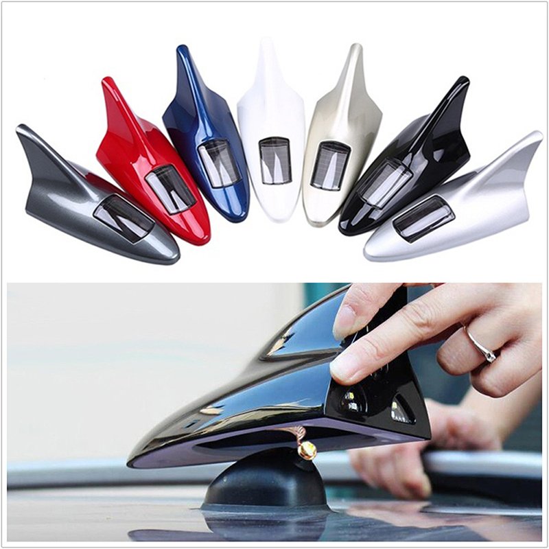 Solar Powered Car Shark Fin Roof Antenna LED Car Styling Warning Flash Tail Light Anti-rear Warning Light