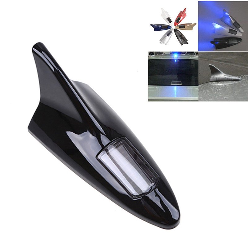 Solar Powered Car Shark Fin Roof Antenna LED Car Styling Warning Flash Tail Light Anti-rear Warning Light