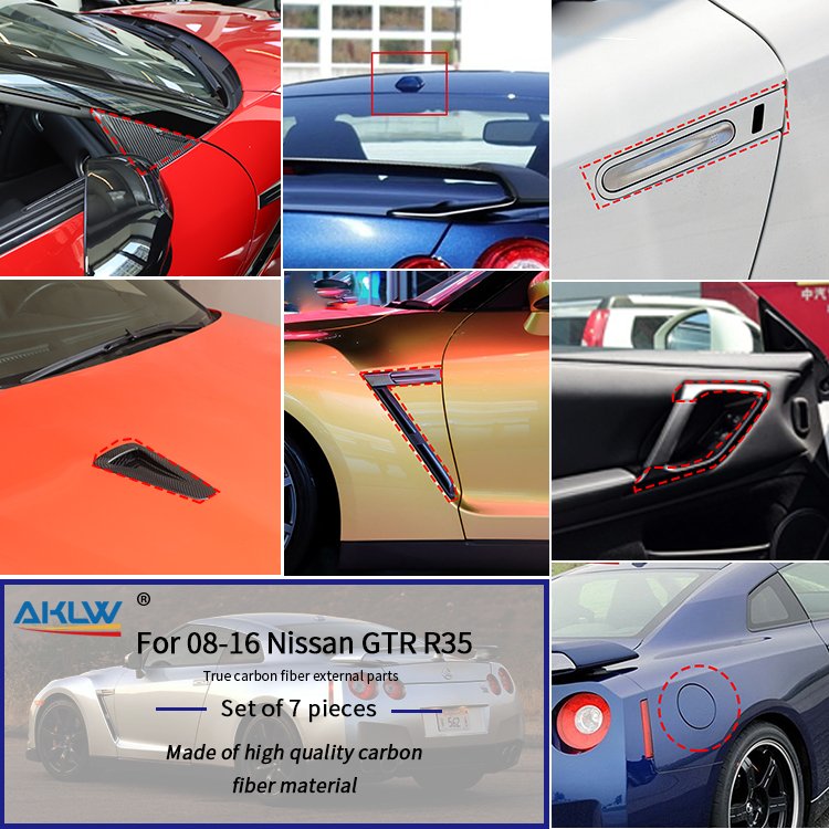 For Nissan GTR R35Carbon Fiber Car Exterior Accessories Hood Vent Trim Frame Fuel Tank Cover Panel Door A-Pillar Body Protection