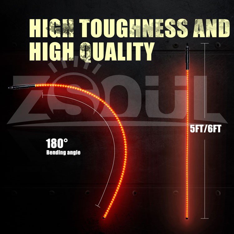 4/5/6 Foot LED Whip With Quick Release Mount LED Antenna Light Flexible Tube for Polaris RZR UTV ATV