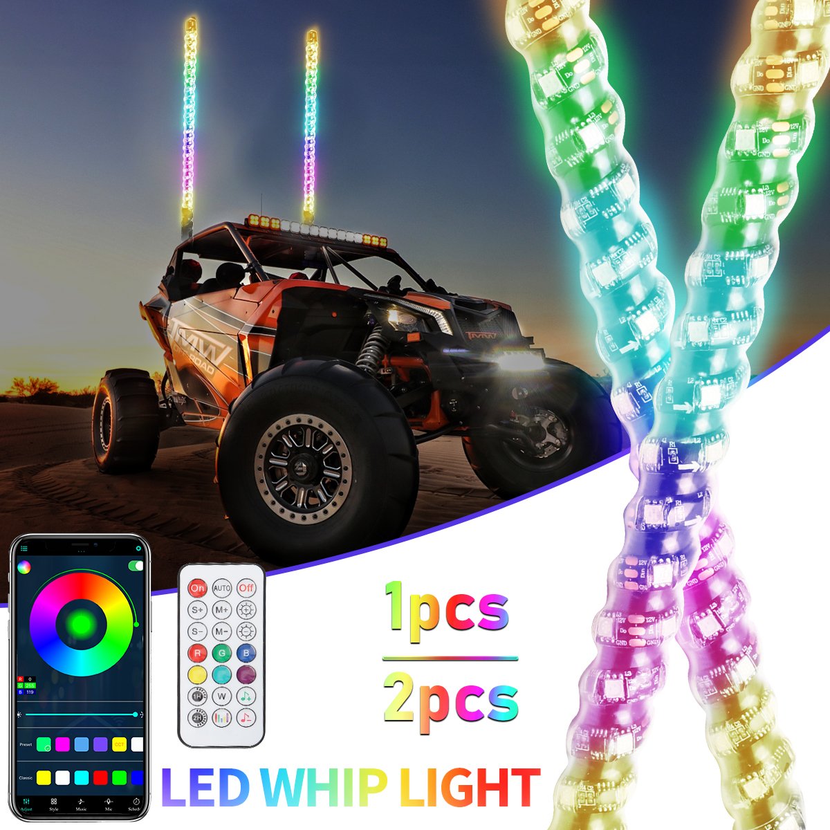 ATV UTV Safety Warning Light Super Bright Flexible 90cm 120cm 150cm Led Flagpole Light