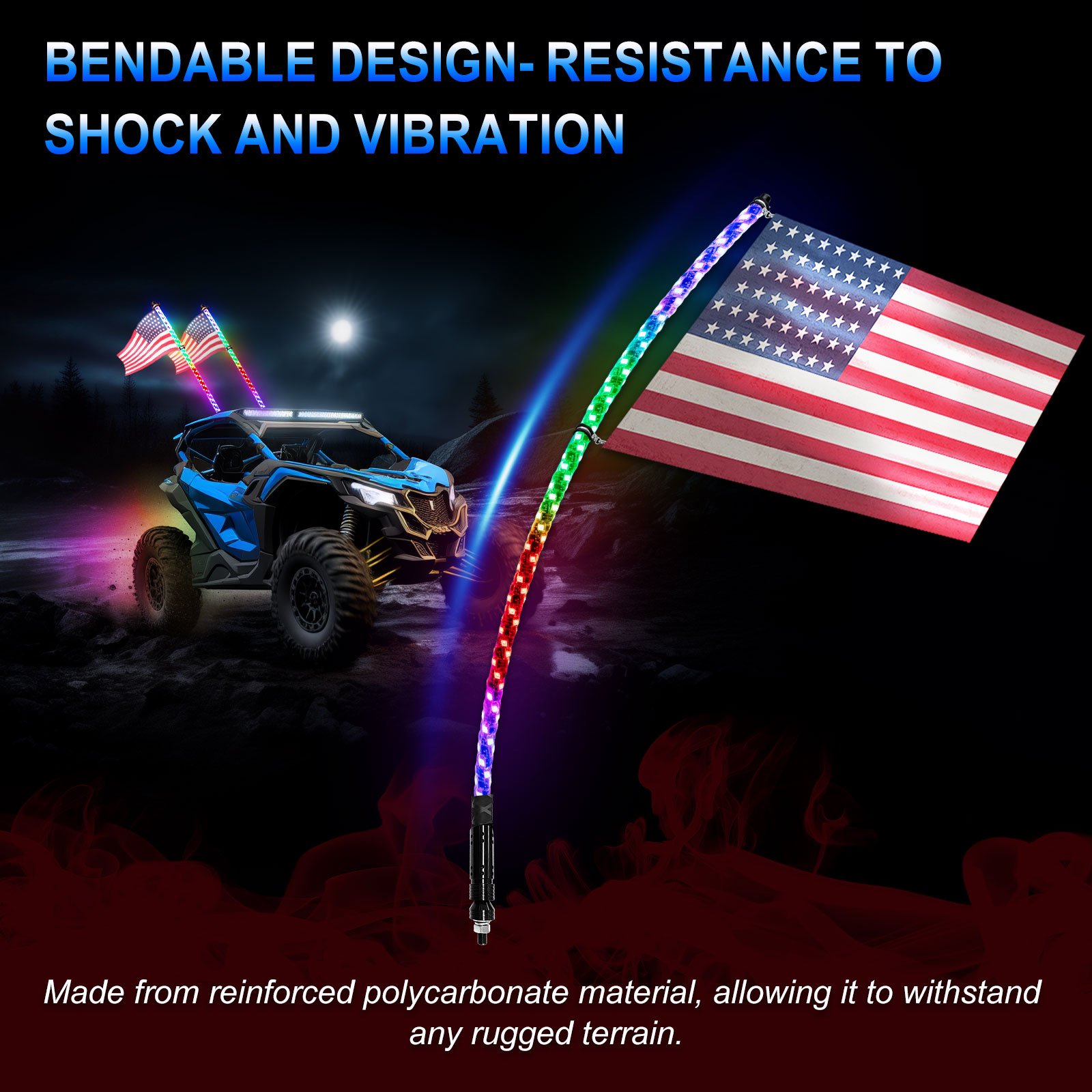Rgb Led Whip Lights with Flag RF Remote Control 360 Spiral Dancing Chasing Light Antenna Led Whip Lights for UTV ATV