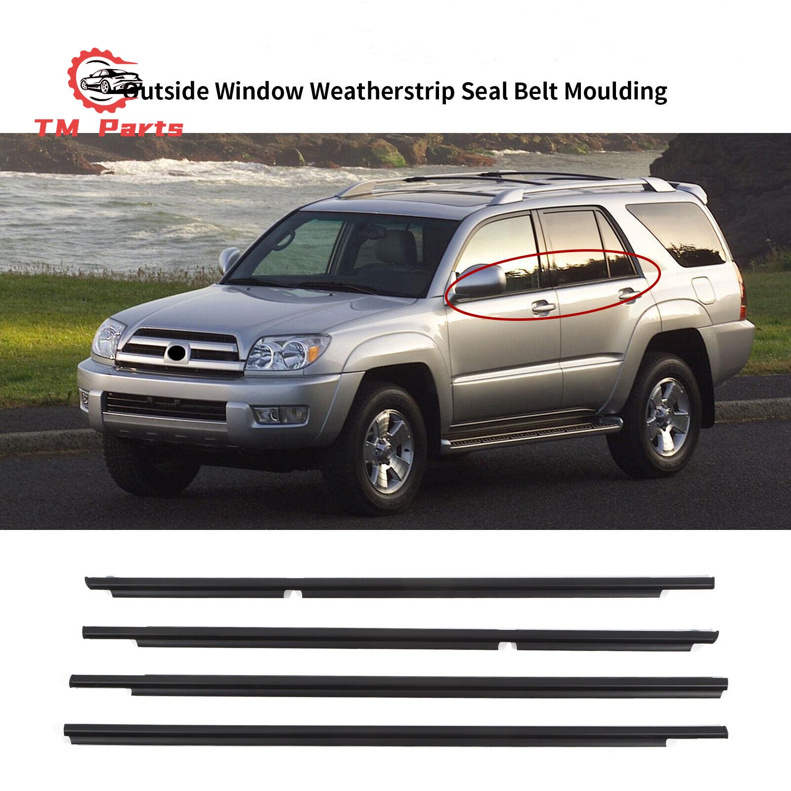 4Pcs Car Window Weatherstrip Gloss for Toyota 4 Runner 2003-2008 Car Weather Strip Window Moulding Trim Seal Black 68161-35060
