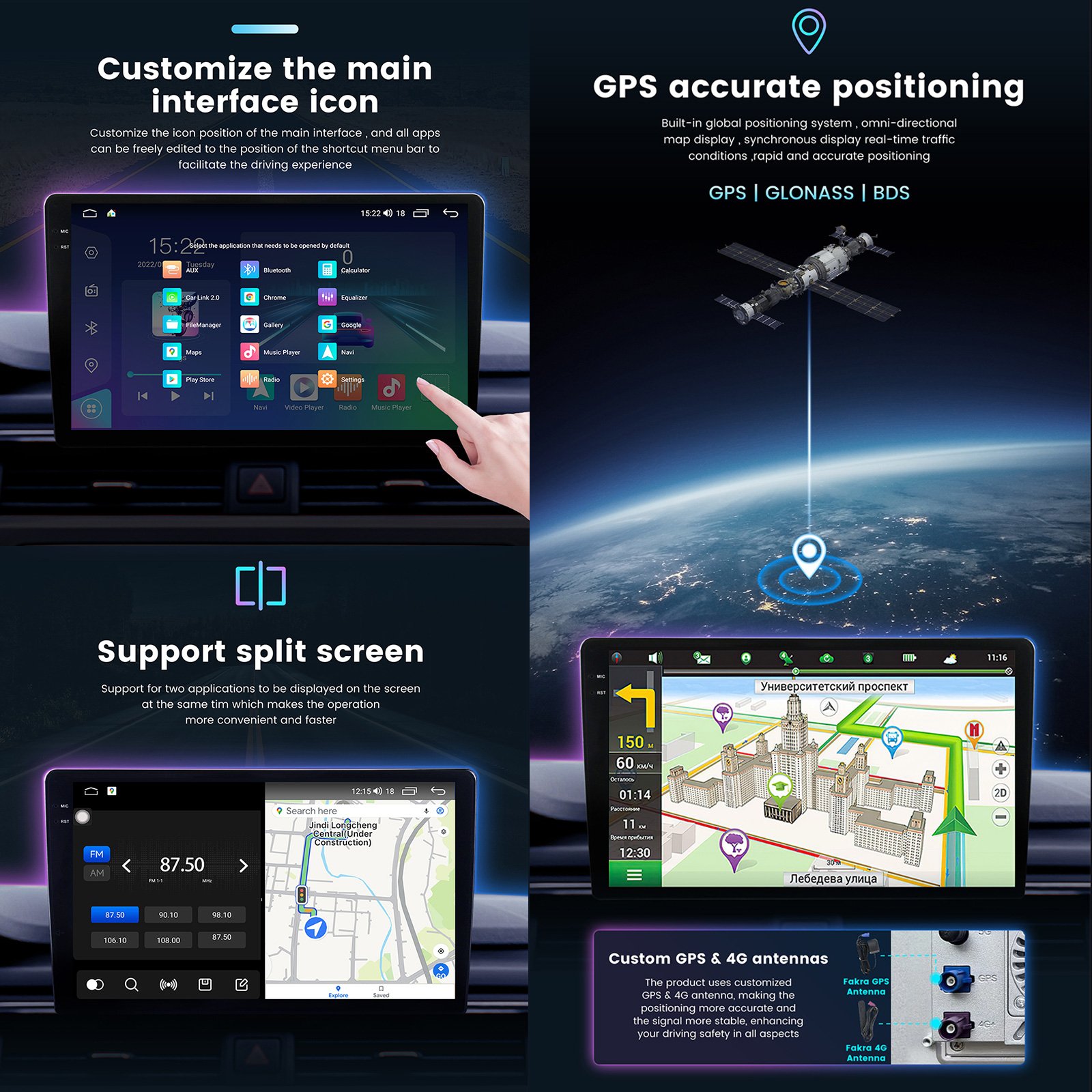 2.5D Ips 9.5 10 Inch Screen Android Vertical Car Player Dvr Navigation Touch Screen Car Radio for Camry