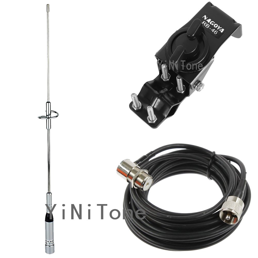 YiNiTone NL-770S Antenna with Black RB-46 Mount Bracket and 5M RG58 Extension Cable for Car Radio Kenwood Yaesu ICOM