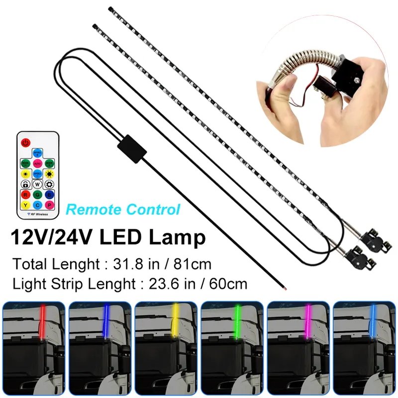 2pc 12/24V Car LED Whip Lights with Remote Control Antenna Lights, Truck Modified LED Lights
