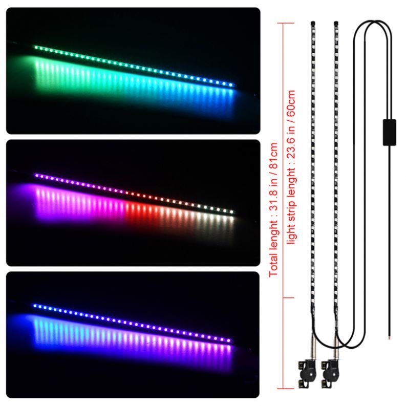 2pc 12/24V Car LED Whip Lights with Remote Control Antenna Lights, Truck Modified LED Lights