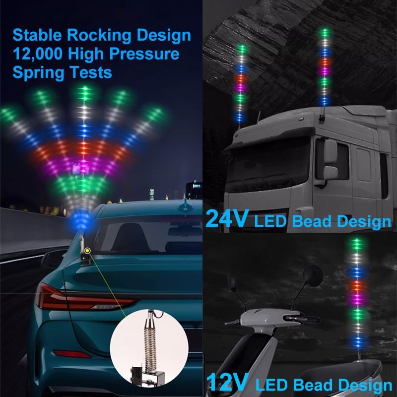 2pc 12/24V Car LED Whip Lights with Remote Control Antenna Lights, Truck Modified LED Lights