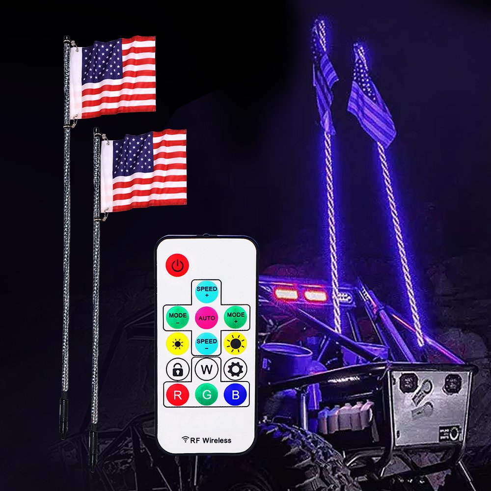 Waterproof Led Flag Pole Light RGB Colors Blue Tooth Control Whip Antenna for Atv Utv Buggy Rzr off Road Car