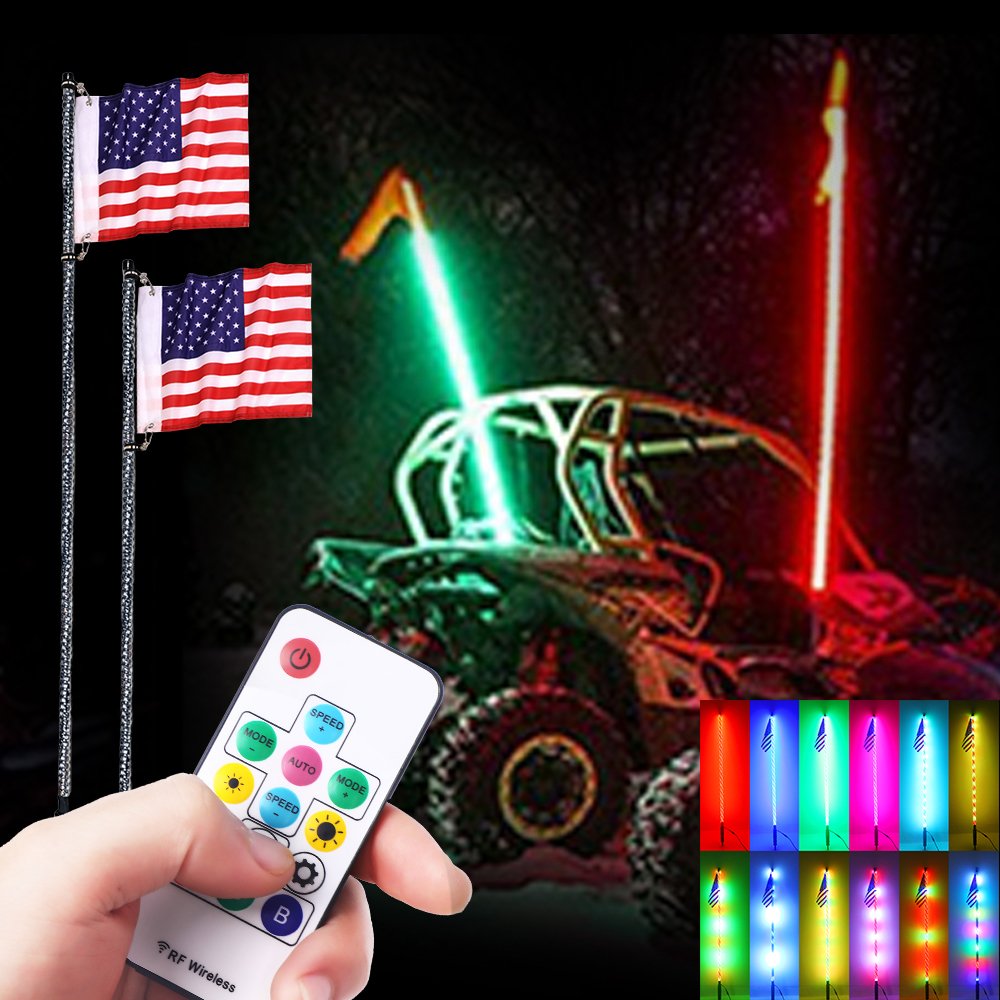Waterproof Led Flag Pole Light RGB Colors Blue Tooth Control Whip Antenna for Atv Utv Buggy Rzr off Road Car