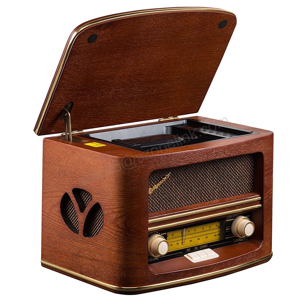 Antique Old Wooden CD Player Retro Radio with Pigtail Antenna for Sale