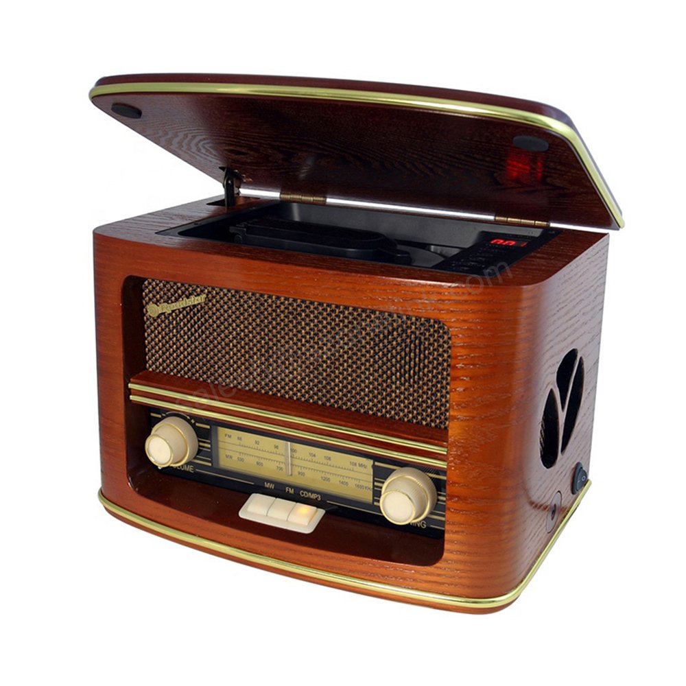 Antique Old Wooden CD Player Retro Radio with Pigtail Antenna for Sale