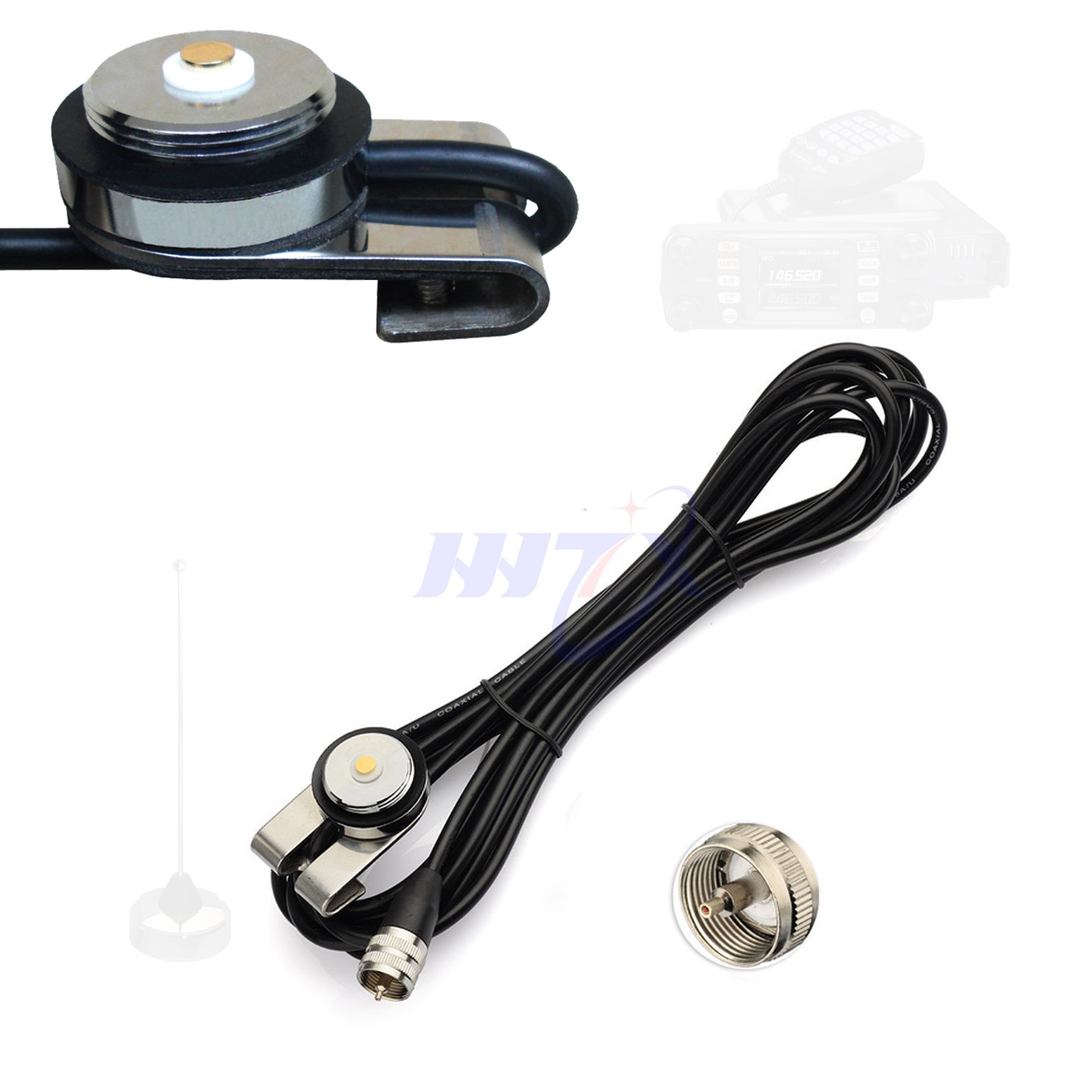 Vehicle Mobile Radio Antenna NMO Mount Fix Bracket Lip Mount with 5m 16.5 feet RG58 Cable UHF PL259 Male Connector for Car Truck