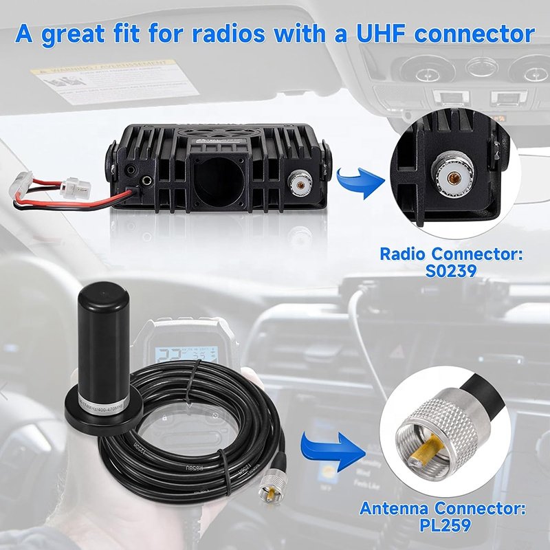 Dual Band VHF UHF Ham Mobile Radio Antenna PL259 Connector With Magnetic Base Extension Cable 16 Feet