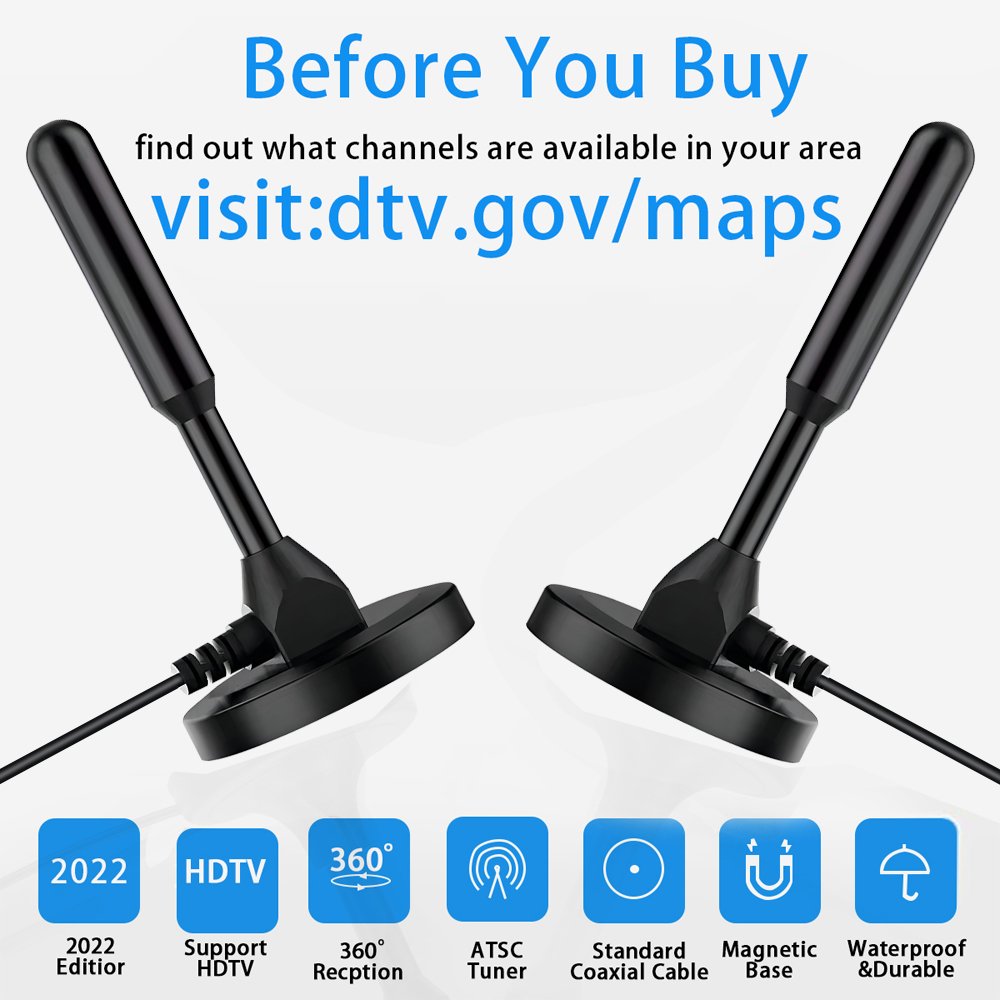 Magnetic Antenna Digital Antenna for HDTV Indoor Outdoor Car TV Antenna with Strong Magnetic Base