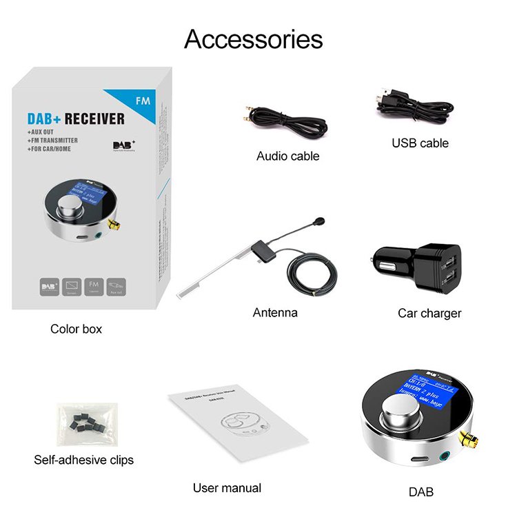 LCD Screen Portable Radio DAB Receiver Transmit the DAB/DAB+ Radio Car Stereo System by Aux Output