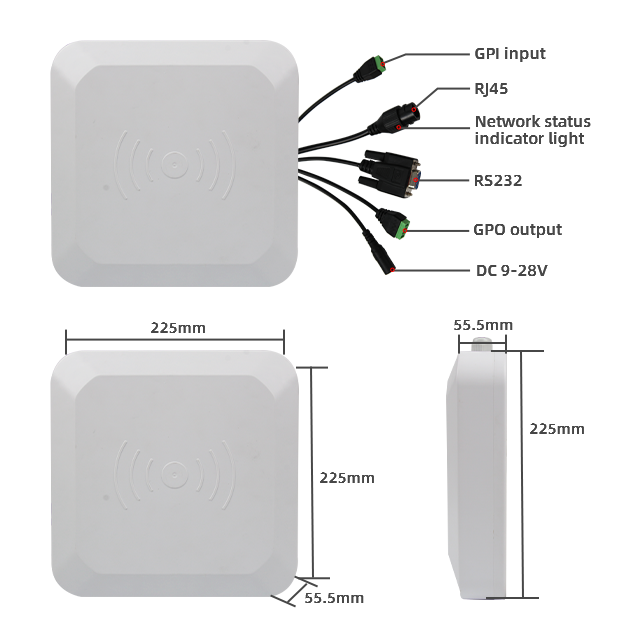 Free SDK Car Parking Management 10-15m UHF Long Range Reader 9dbi Antenna RS232/RS485 UHF RFID Integrated Reader