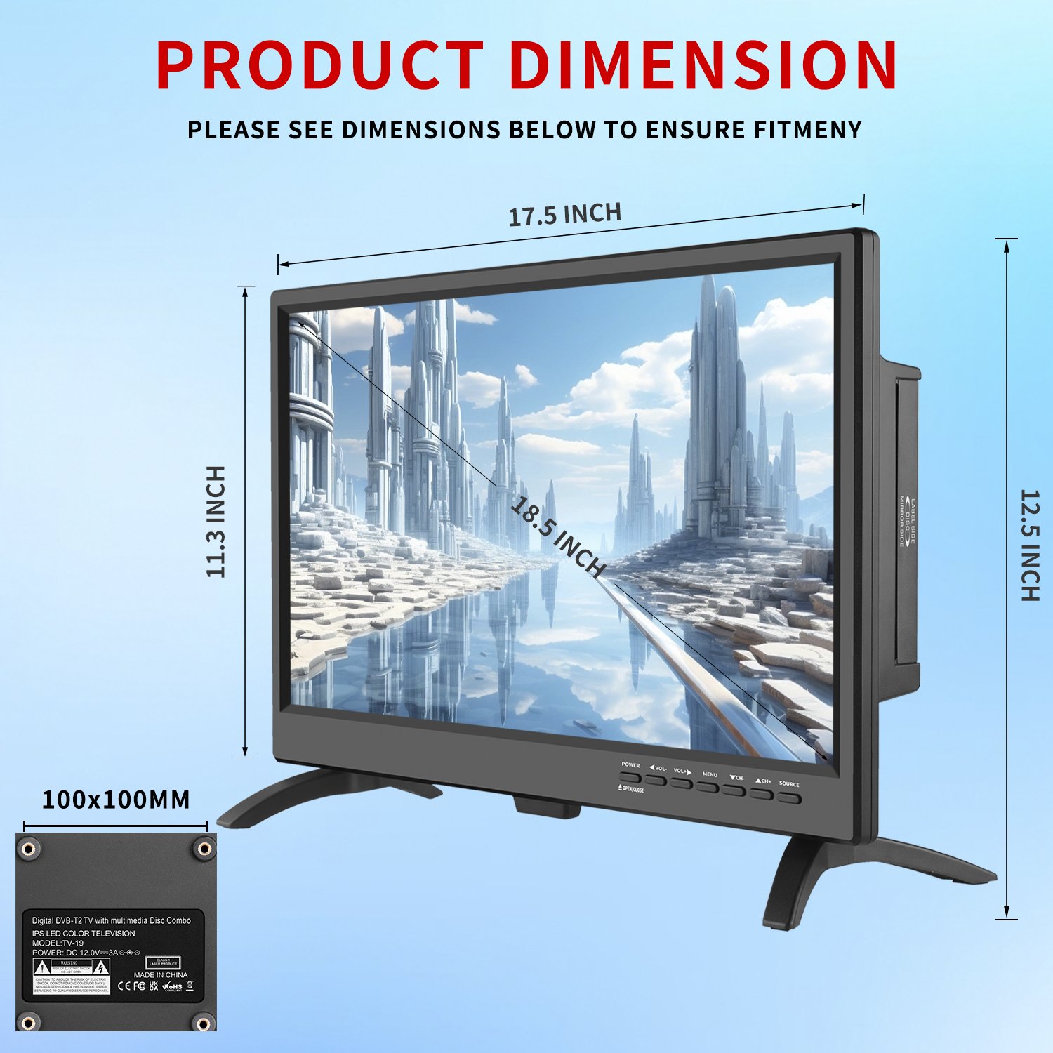 2024 Hot Selling Professional Oversized 19 Inch HD USB Slot DVD Player Camping Led TV