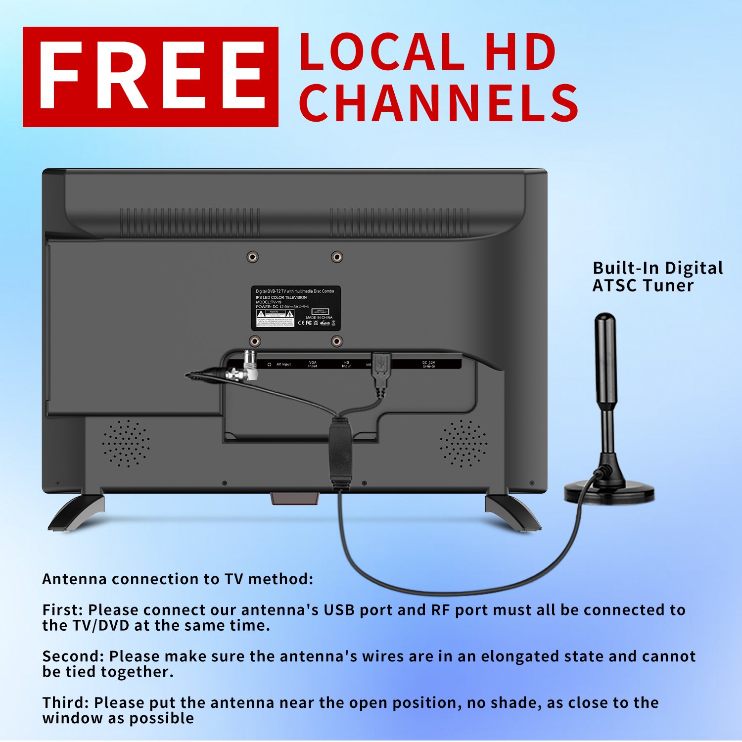 2024 Hot Selling Professional Oversized 19 Inch HD USB Slot DVD Player Camping Led TV