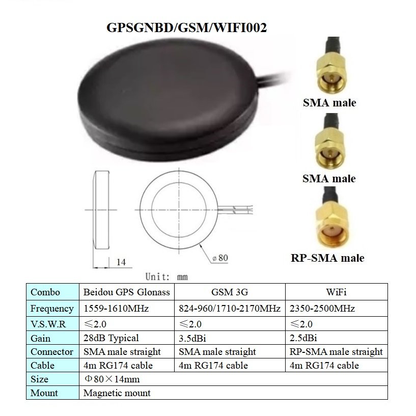 beidou gps gsm wifi 3 in 1 combined aerial waterproof magnetic or screw mount beidou GPS glonass gsm 3g wifi combo car antenna