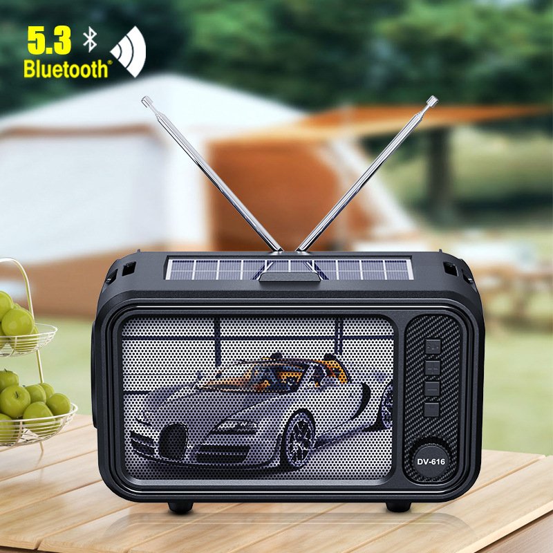 Retro Creative Cross-Border Design Wireless Portable Mini Speaker Heavy Bass Strap-On Radio Private Model Solar Powered Audio