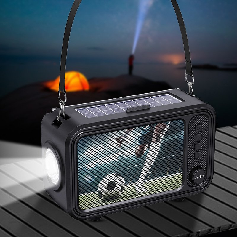 Retro Creative Cross-Border Design Wireless Portable Mini Speaker Heavy Bass Strap-On Radio Private Model Solar Powered Audio